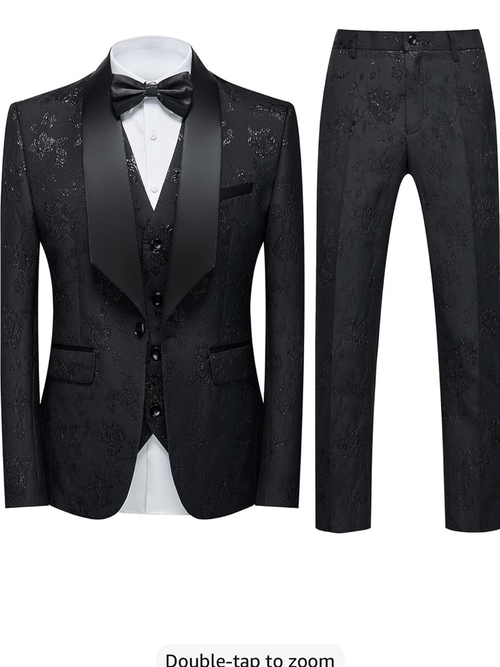 Men's Black Floral Jacquard Three-Piece Tuxedo Suit